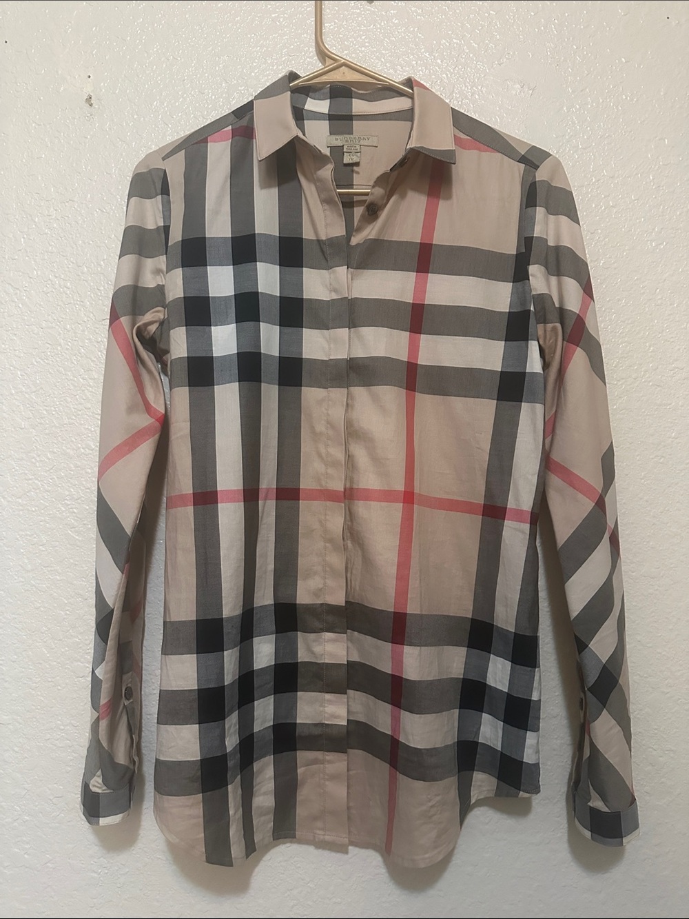 Women’s Burberry Brit Women’s Check Button-Up Shirt, Size XS.